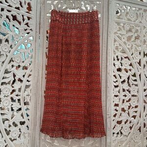 Tory Burch Micro Pleated Maxi Skirt – Bold Orange & Navy Floral Print | Size 6-8